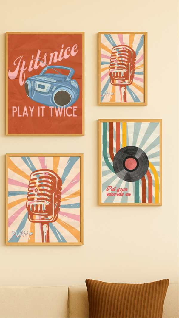 Retro Wall Art Set Vintage Music Inspired Printable Wall Art for Music Lovers & Home Decor